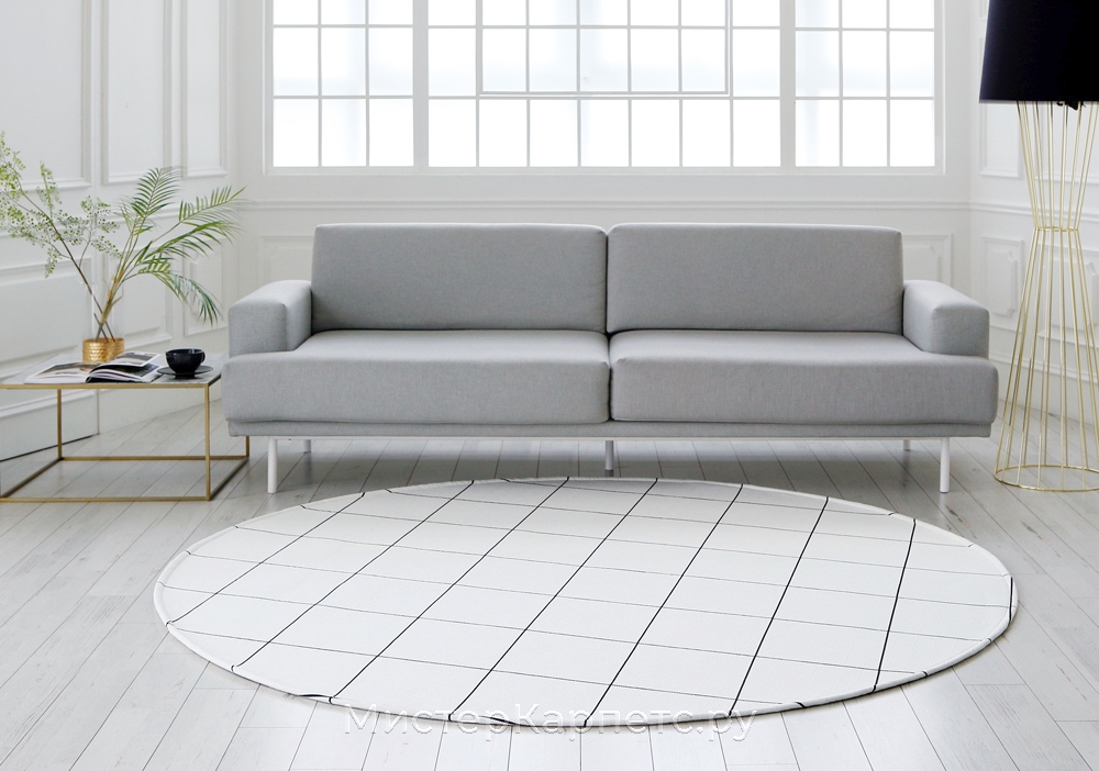 Круглый белый ковер в клетку Carroline