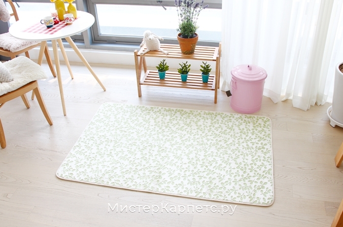 Зеленый рельефный ковер с рисунком Leaf