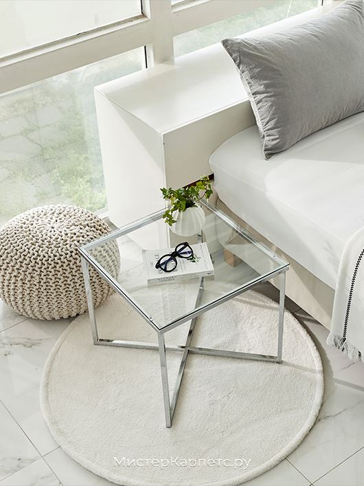 Круглый кремовый однотонный ковер Century