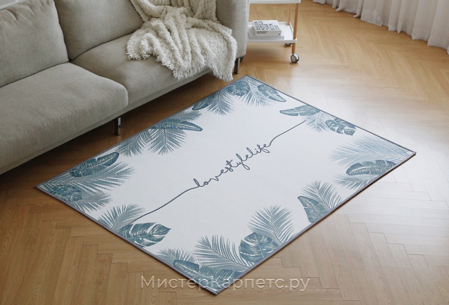 Белый ковер с рисунком листьев Aloha