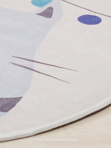 Круглый детский ковер с рисунком котенка DTP, серый