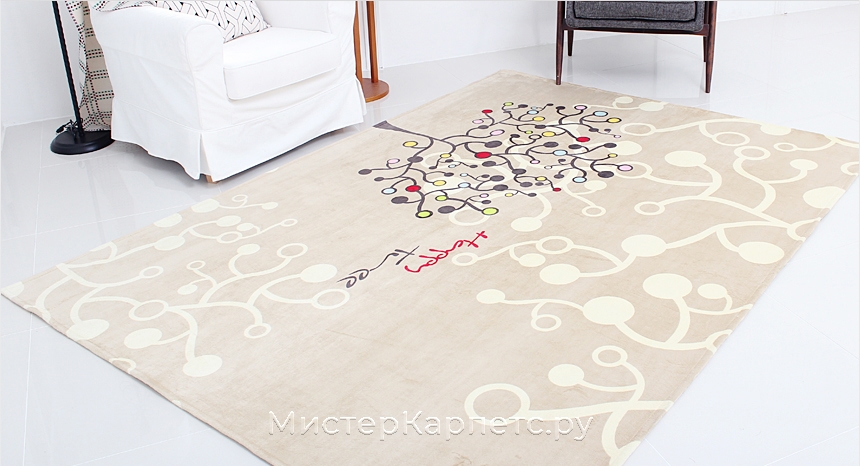 Бежевый ковер с цветным деревом Gdeco