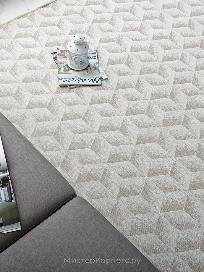 Ковер без ворса с геометрическим рисунком Plaka, бежевый