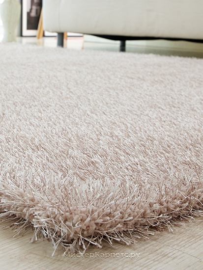 Круглый бежевый ворсовый ковер Cliff