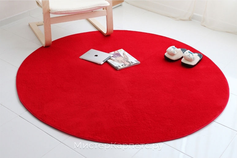 Красный круглый ковер с ворсом Coomi
