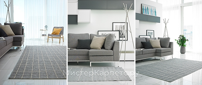 Сине-серый безворсовый ковер Resun