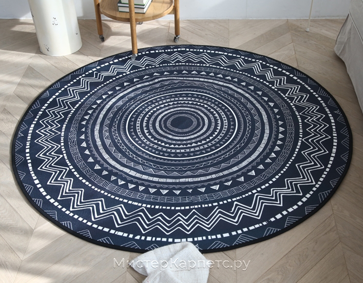 Круглый черный ковер с орнаментом Absolute