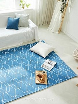 Синий с геометрическим рисунком ковер без ворса Ripple