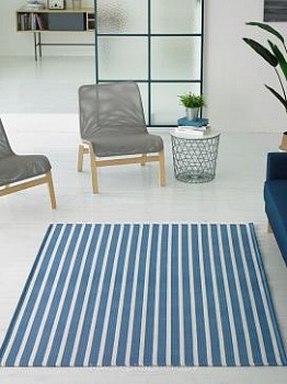 Синий ковер в полоску Orion