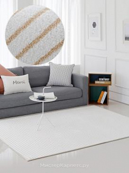 Бежево-белый ковер в полоску Baira