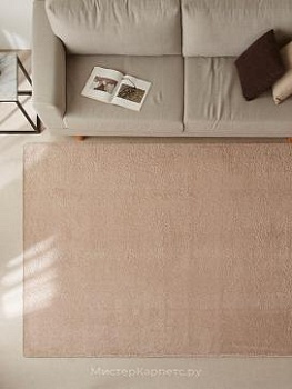 Бежевый однотонный ворсовый ковер Fusilli