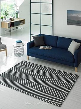 Черно-белый ковер с рисунком зигзаг без ворса Ripple