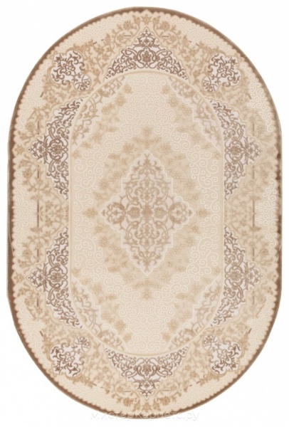 Овальный бежево-кремовый ковер со средним ворсом Авангард