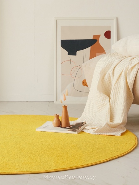 Круглый желтый ковер с коротким ворсом Pop
