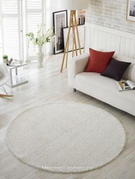 Круглый светло-бежевый ворсовый ковер Alaska