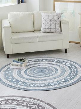 Круглый серо-синий ковер Ethnic