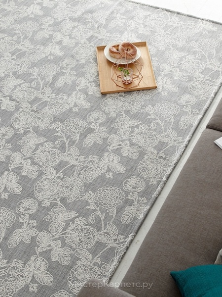 Ковер без ворса с цветочным узором Plaka, серый