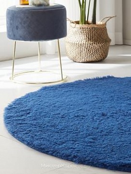 Синий круглый ковер с длинным ворсом Softy