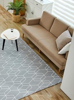 Серый безворсовый ковер с геометрическим рисунком Ripple