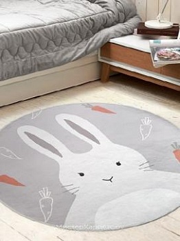 Круглый детский ковер с рисунком кролика DTP, серый