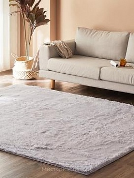 Серый однотонный ковер с длинным ворсом Softy