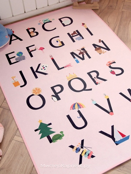 Детский развивающий ковер с рисунком алфавит DTP, розовый