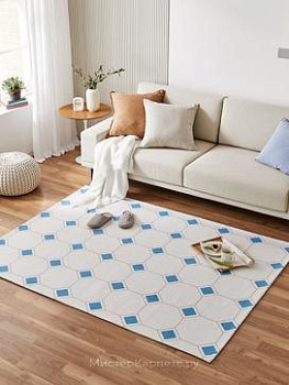 Белый ковер с синими ромбами Orthogonal
