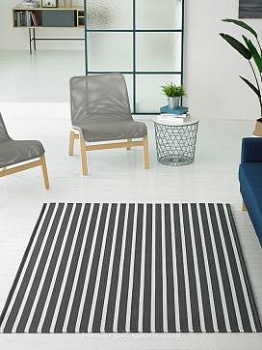 Черный ковер без ворса с полосами Orion