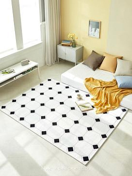 Белый ковер без ворса с черными ромбами Orthogonal