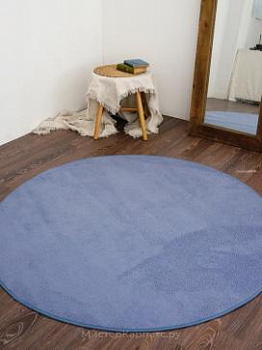 Синий круглый ковер с коротким ворсом Solid