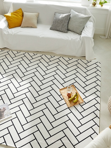 Водоотталкивающий белый ковер с рисунком Herringbone