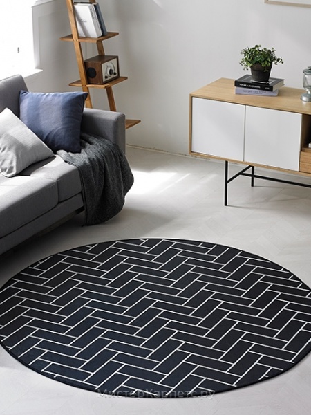 Круглый черный ковер с геометрическим рисунком Bellatrix