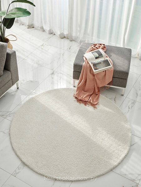 Кремовый круглый ковер с коротким ворсом Silex