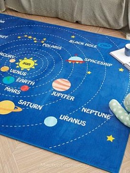 Синий ковер с рисунком солнечная система Kid Solar