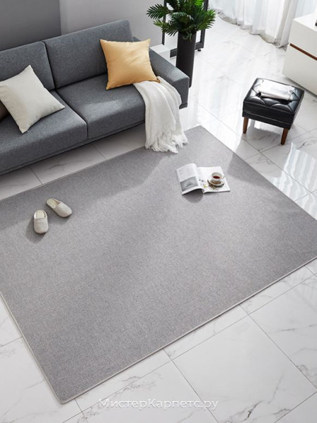 Серый однотонный ковер без ворса Plrattan-N