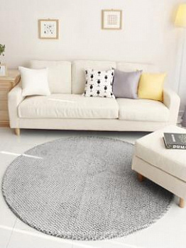 Круглый серый ковер с ворсом Honey Bee