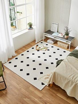 Бежевый безворсовый ковер с черными ромбами Orthogonal