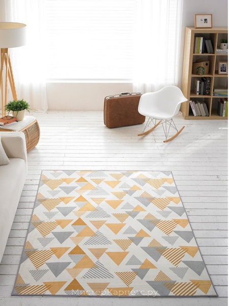 Ковер с коротким ворсом и узором Елочки Oslo, желтый