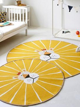 Круглый желтый ковер с рисунком льва Friel