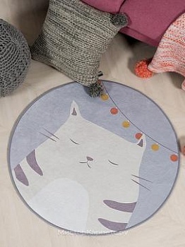 Круглый детский ковер с рисунком котенка DTP, серый