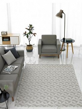 Ковер без ворса с геометрическим рисунком Plaka, бежевый