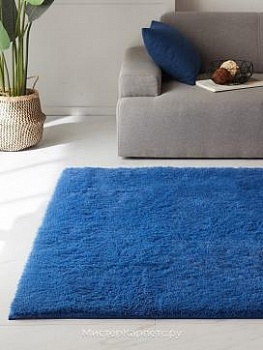 Синий однотонный ковер с длинным ворсом Softy