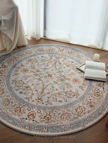 Круглый голубой ковер с цветами Erlis