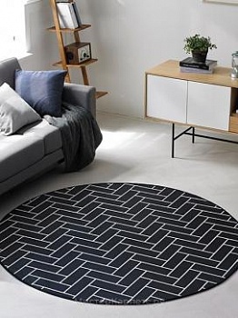 Круглый черный ковер с геометрическим рисунком Bellatrix
