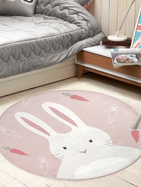 Круглый детский ковер с рисунком кролика DTP, розовый