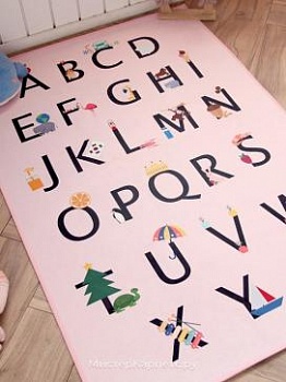 Детский развивающий ковер с рисунком алфавит DTP, розовый