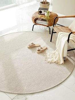 Круглый кремовый ковер циновка с имитацией сизаля Plrattan