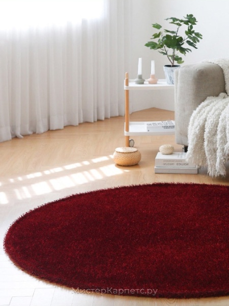 Круглый ковер винно-красного цвета с ворсом шегги Ritz
