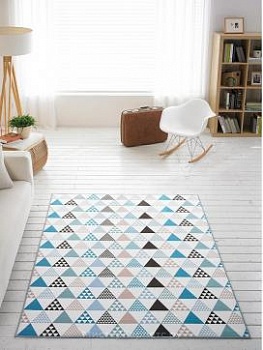 Ковер с коротким ворсом и узором Елочки Oslo, голубой