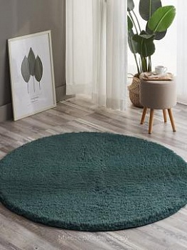 Зеленый круглый ковер с мягким ворсом Softy